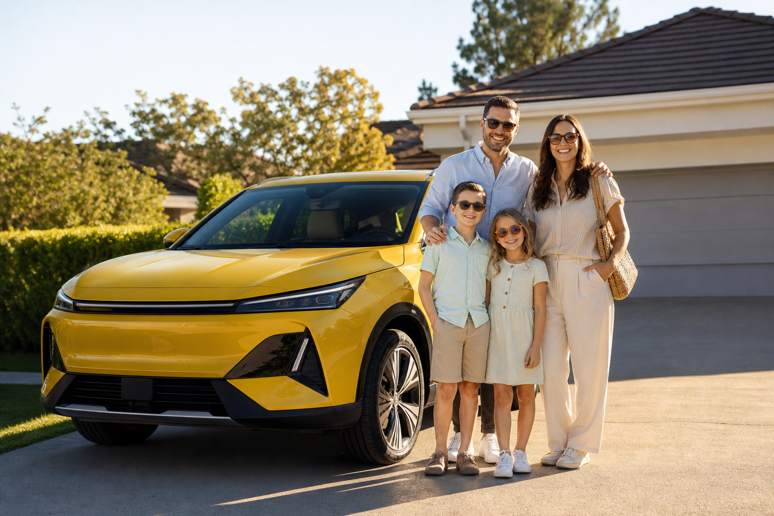 Family with their car